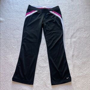 Nike Women's Black Joggers with Pink and White Stripes